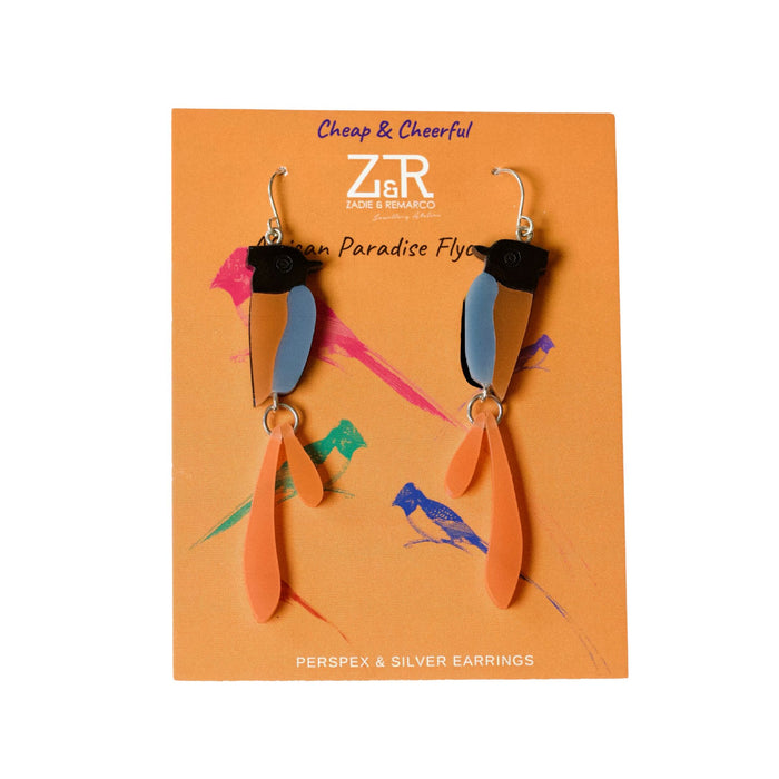 African Paradise Flycatcher Perspex Earrings