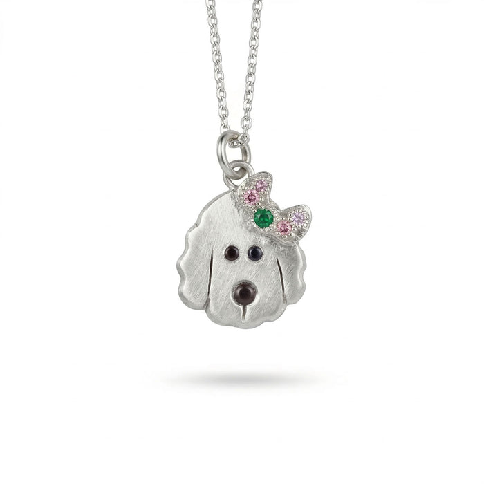 Sterling Silver Dog with Bow Stargazer Pet Pendant