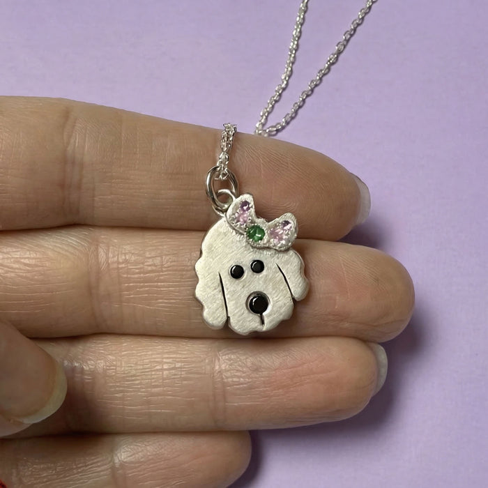 Sterling Silver Dog with Bow Stargazer Pet Pendant