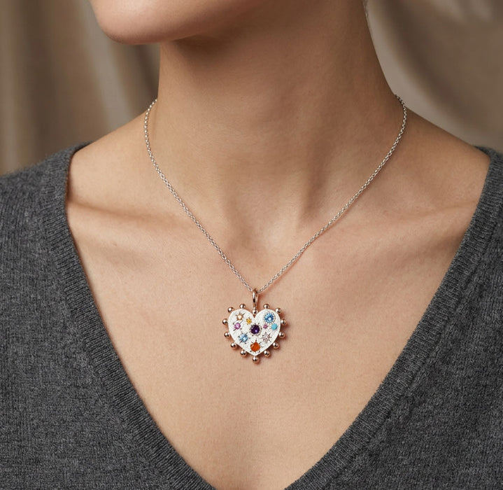 New sterling silver Stargazer large ball heart pendant (Multiple Stones)