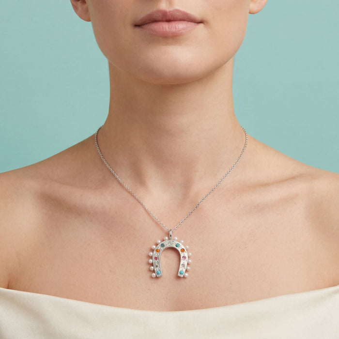 New sterling silver Stargazer large horse shoe pendant (Year of the Horse)