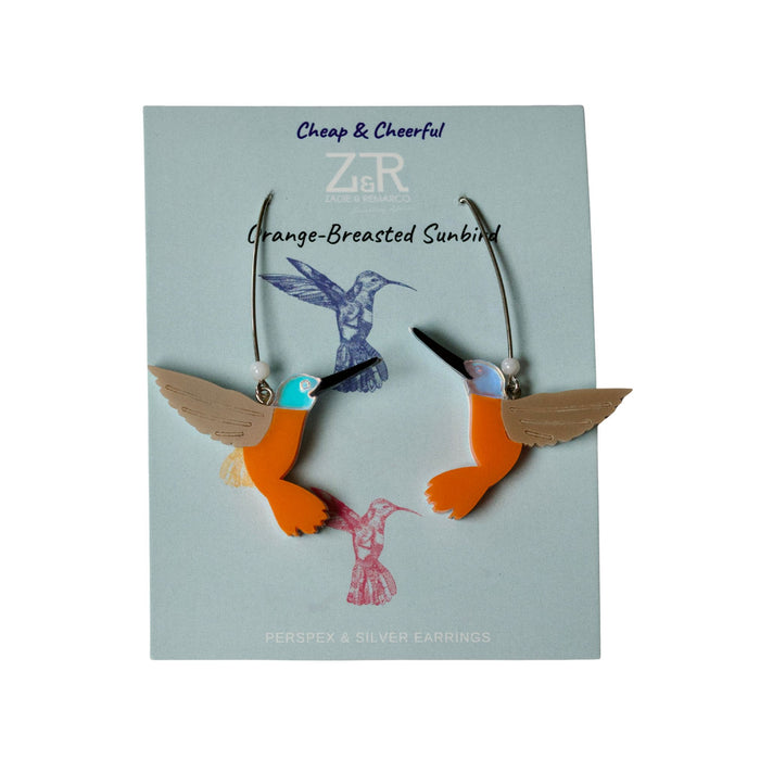 Orange Breasted Sunbird Perspex Earrings