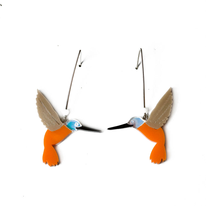 Orange Breasted Sunbird Perspex Earrings