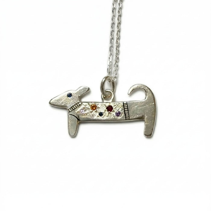 Sterling Silver Sausage Dog Stargazer Pet Pendant