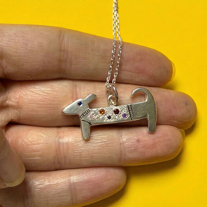 Sterling Silver Sausage Dog Stargazer Pet Pendant