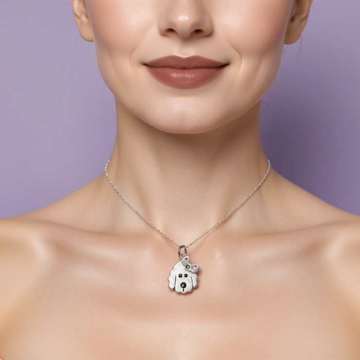 Sterling Silver Dog with Bow Stargazer Pet Pendant