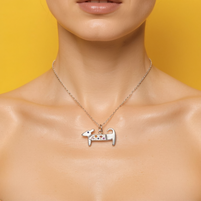 Sterling Silver Sausage Dog Stargazer Pet Pendant