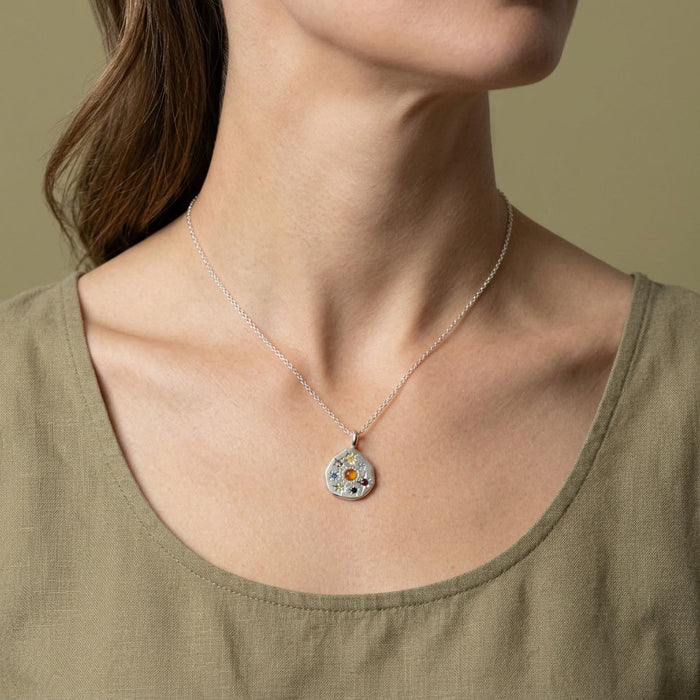 Sterling silver Stargazer large round pendant set with 8 stones