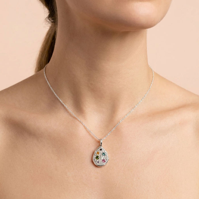 Sterling silver Stargazer pebble pendant set with 6 stones