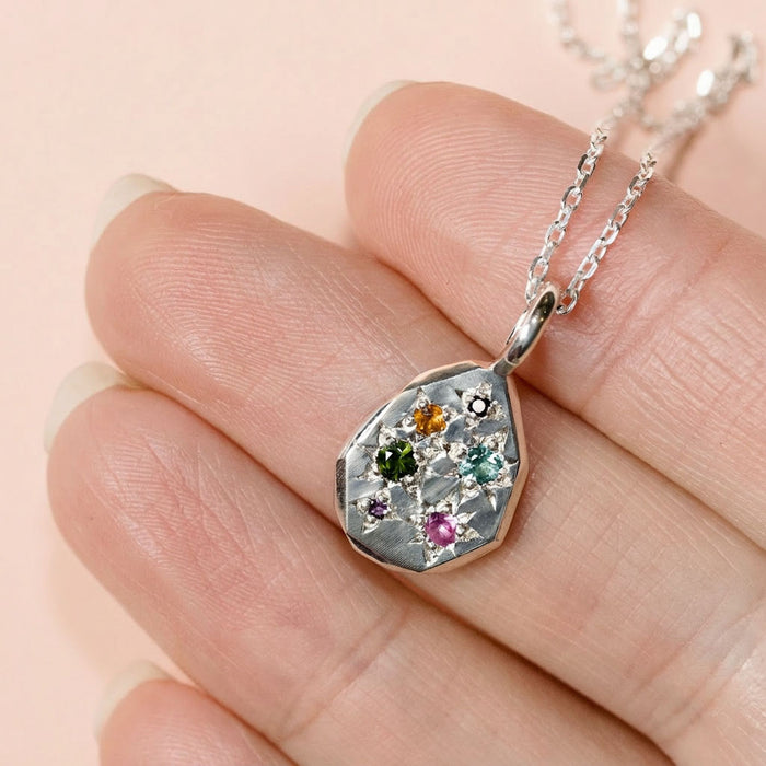 Sterling silver Stargazer pebble pendant set with 6 stones