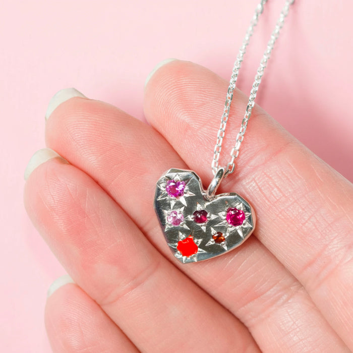 Sterling silver Stargazer large heart pendant