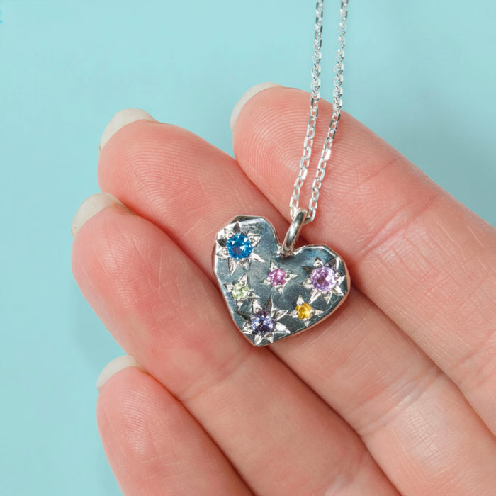 Sterling silver Stargazer large heart pendant