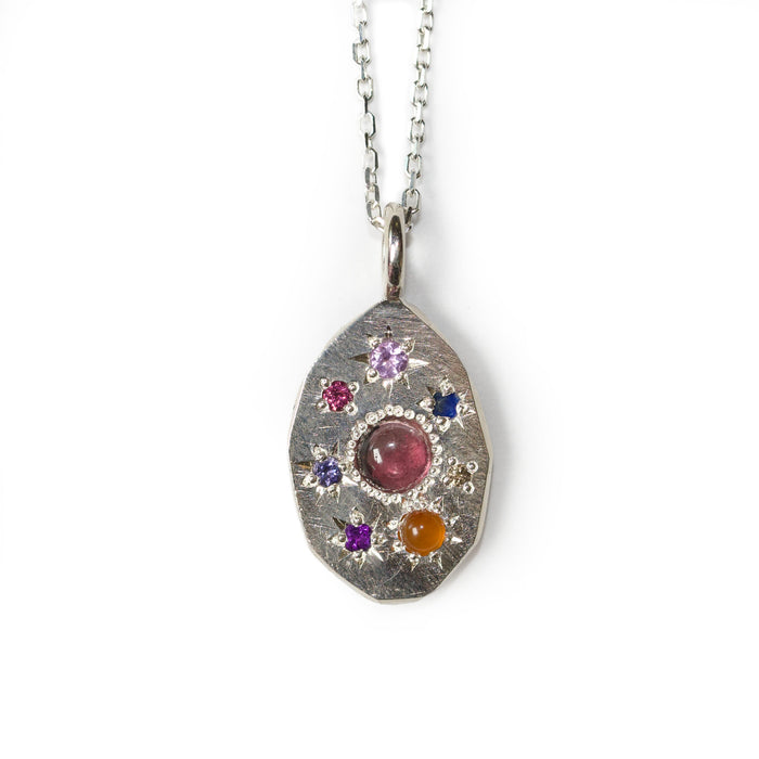 Sterling silver large Stargazer oval pendant set with 8 stones
