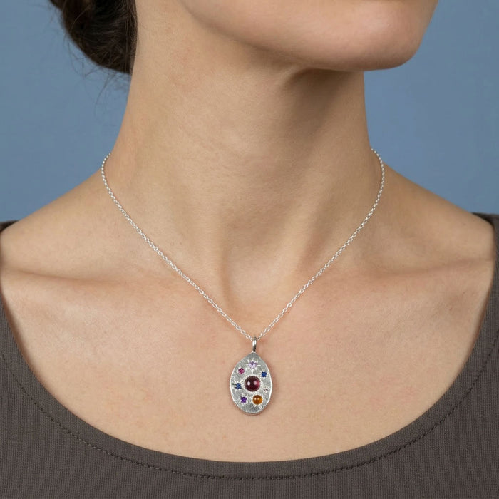 Sterling silver large Stargazer oval pendant set with 8 stones