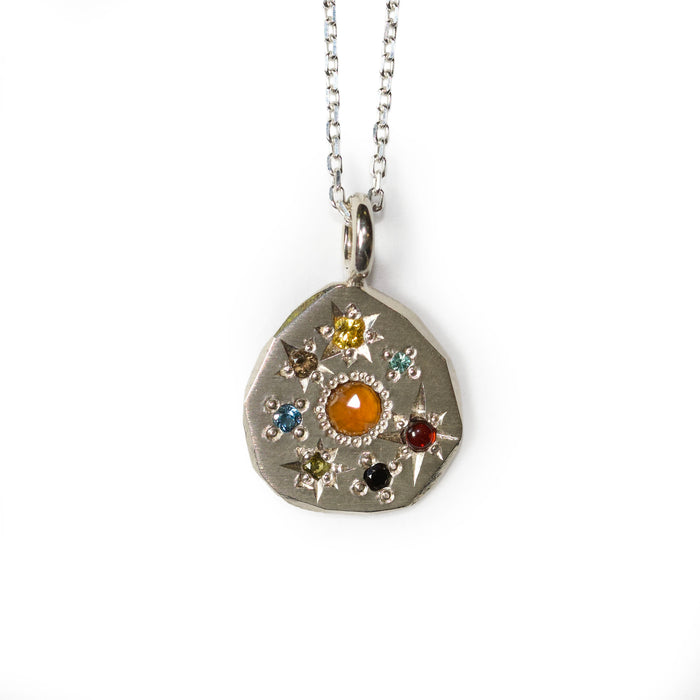 Sterling silver Stargazer large round pendant set with 8 stones