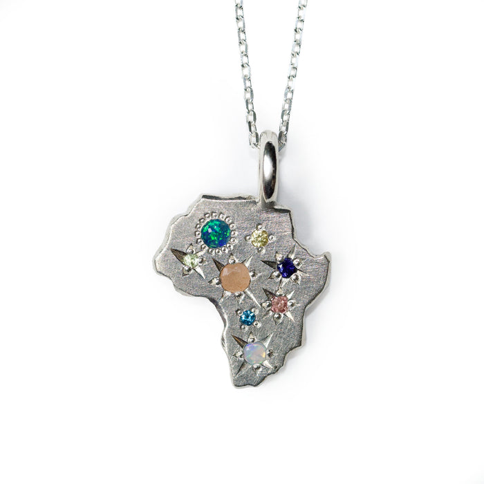 Sterling silver Stargazer Africa pendant set with multiple stones