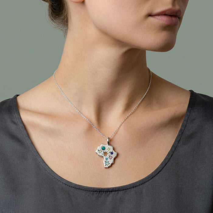 Sterling silver Stargazer Africa pendant set with multiple stones