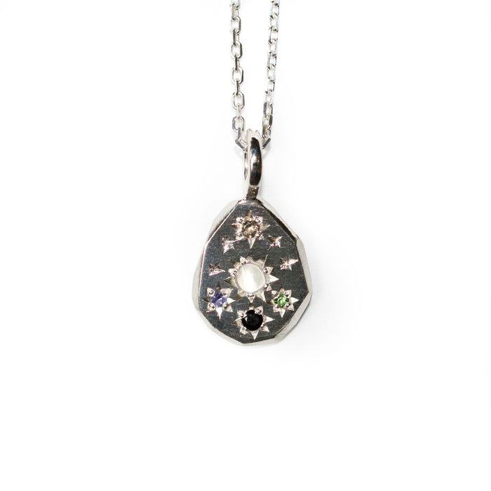 Sterling silver Stargazer pebble pendant set with 5 stones