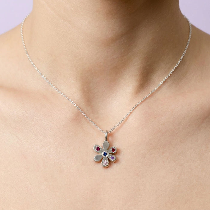 Sterling silver small flower Stargazer pendant