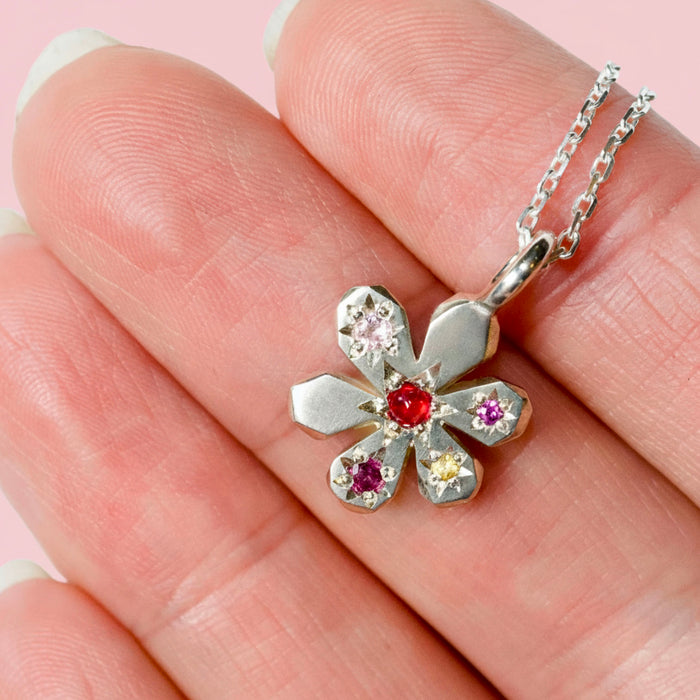 Sterling silver small flower Stargazer pendant