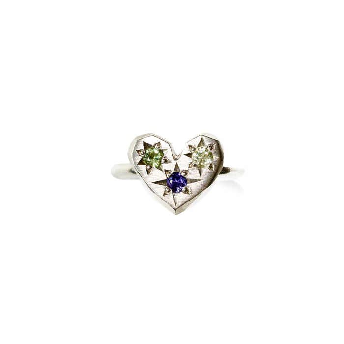 Sterling Silver Stargazer Heart Ring with 3 stones