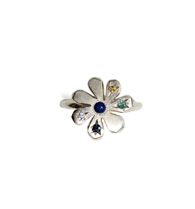 Sterling Silver Stargazer Flower Ring with 5 stones