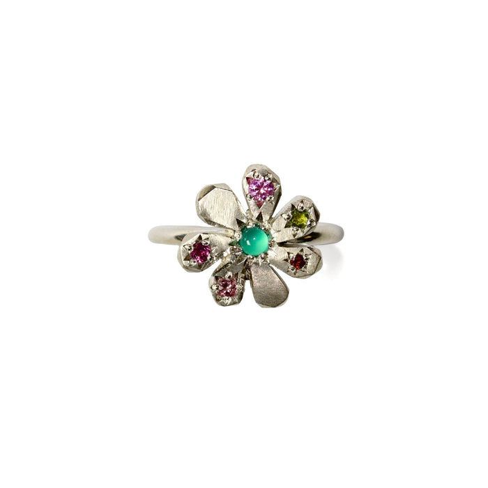 Sterling Silver Stargazer Flower Ring with 6 stones