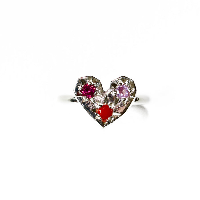 Sterling silver Stargazer heart ring set with 3 stones