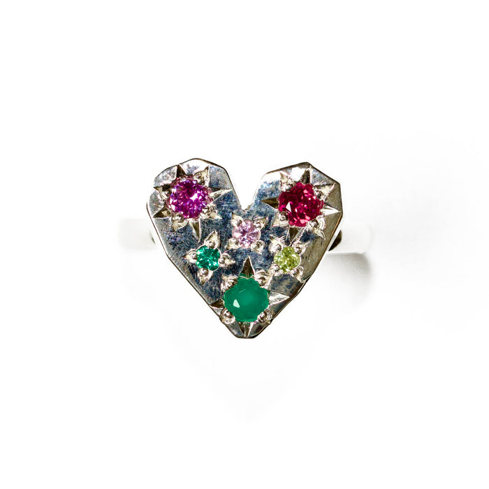 Sterling silver Stargazer heart ring set with 6 stones