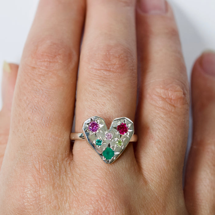 Sterling silver Stargazer heart ring set with 6 stones