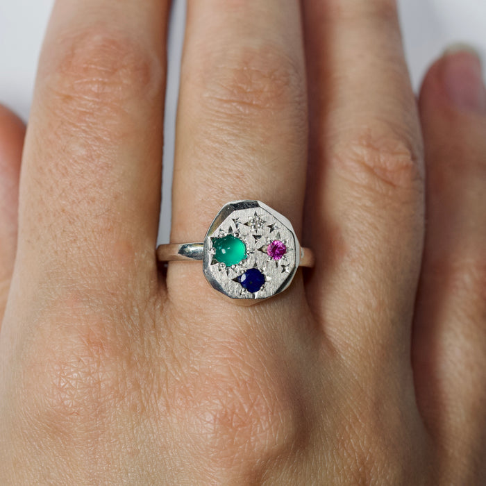 Sterling Silver Stargazer Ring with 4 stones