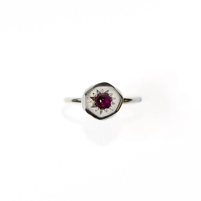 Sterling silver Stargazer ring set with Rhodolite Garnet