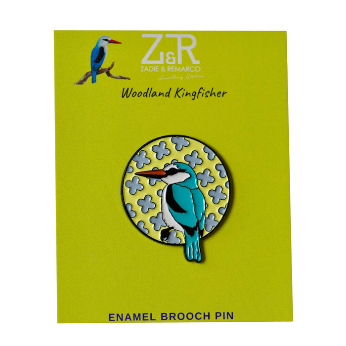 Woodland Kingfisher Bird enamel brooch pin