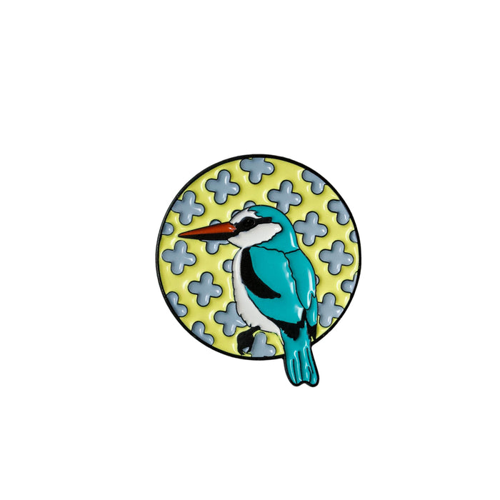 Woodland Kingfisher Bird enamel brooch pin